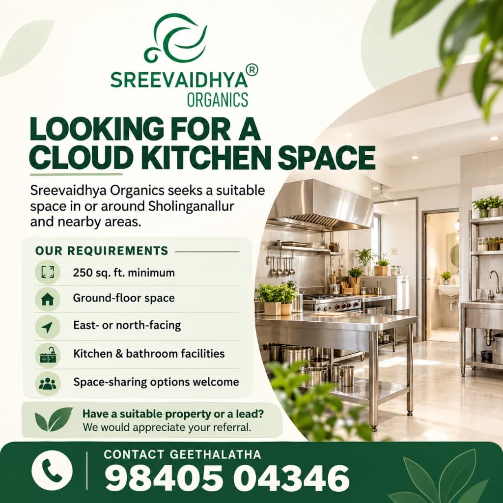 Cloud kitchen space wanted — Sholinganallur, Thoraipakkam and nearby