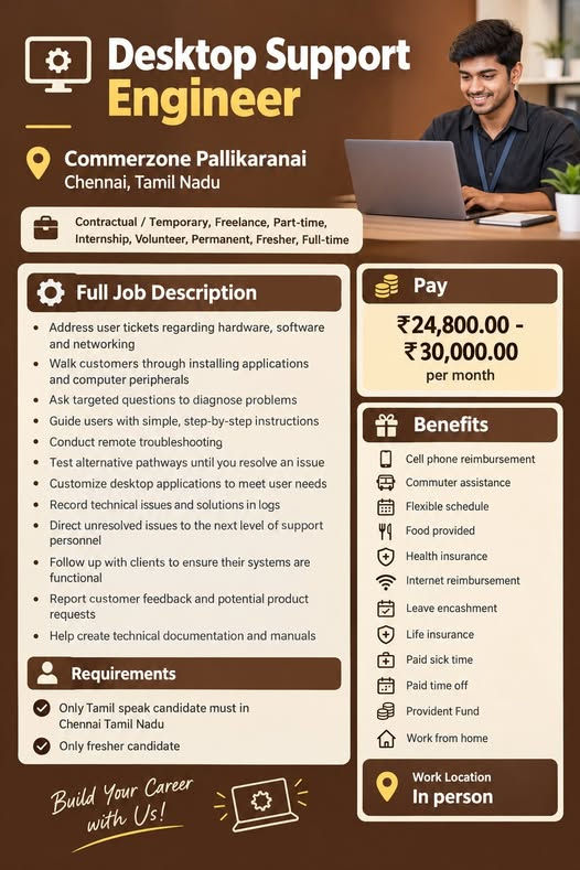Desktop support engineer flyer — Commerzone Pallikaranai, ₹24,800–₹30,000 per month